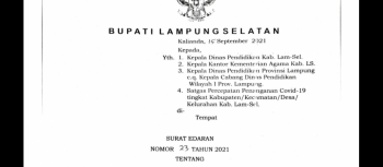 Bupati Lampung Selatan Keluarkan Surat Edaran, Uji Coba Sekolah Tatap Muka Terbatas SD dan SMP dimulai 20 September 2021