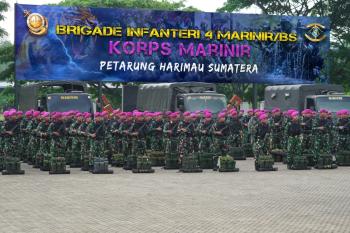SIAP DUKUNG HUT KE-80 TNI, DANBRIGIF 4 MARINIR/BS PIMPIN APEL KESIAPAN SECARA TATAP MUKA DAN VIRTUAL