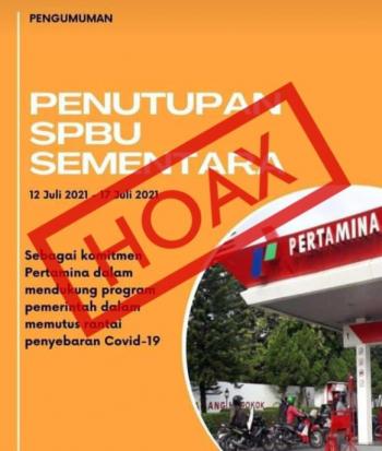 Hoax: SPBU Pertamina Tutup Selama PPKM Darurat