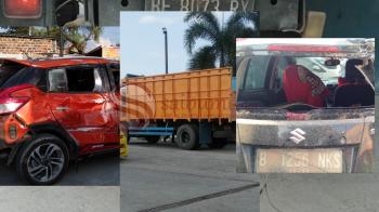 Kecelakaan Lalu Lintas, Mobil Truk Melompat Trotoar di Jalan Soekarno Hatta