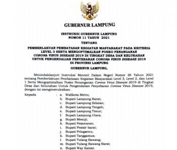 Wilayah Luar Bandarlampung Memasuki PPKM Level 3, Ini Penjelasanya