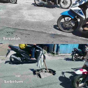 Setelah Diberitakan Saibumi.com, Lubang di Tengah Jalan Arjuna DiperbaikiÂ 