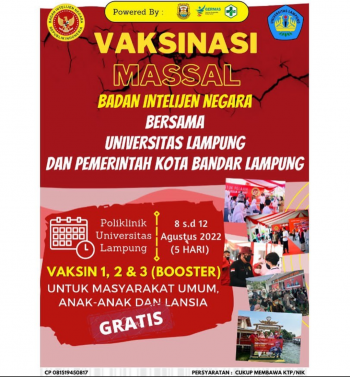 BIN Bersama Universitas Lampung dan Pemkot Bandar Lampung Gelar Vaksinasi Massal